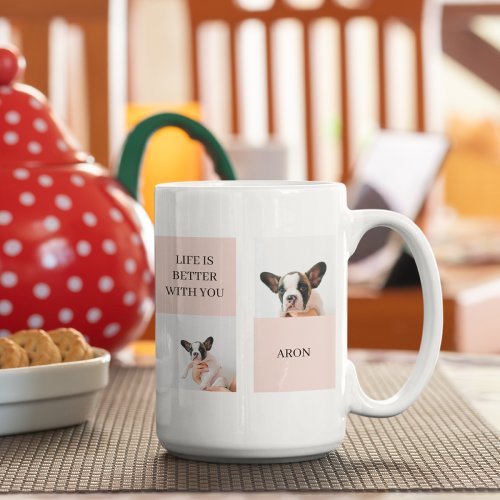 World Best Dog Mom  Collage Photo  Pastel Pink Coffee Mug