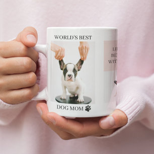 World Best Dog Mom   Collage Photo   Pastel Pink Coffee Mug