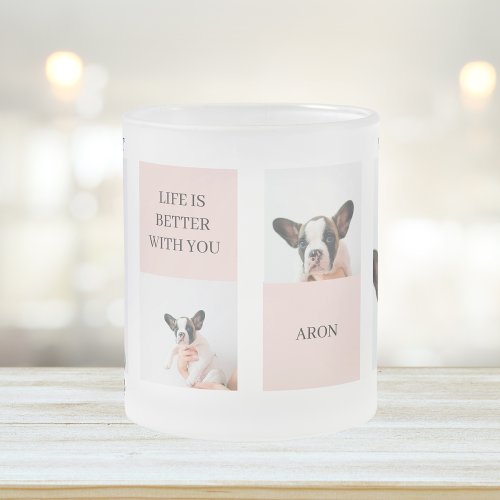 World Best Dog Mom  Collage Photo  Pastel Pink Frosted Glass Coffee Mug
