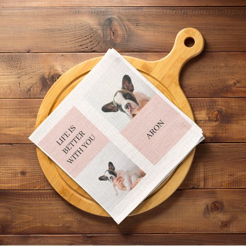 World Best Dog Mom  Collage Photo  Pastel Pink Kitchen Towel