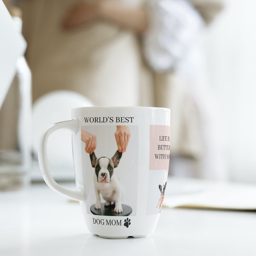 World Best Dog Mom  Collage Photo  Pastel Pink Latte Mug