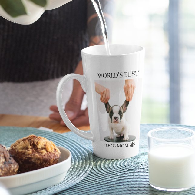 World Best Dog Mom | Collage Photo | Pastel Pink Latte Mug (Creator Uploaded)