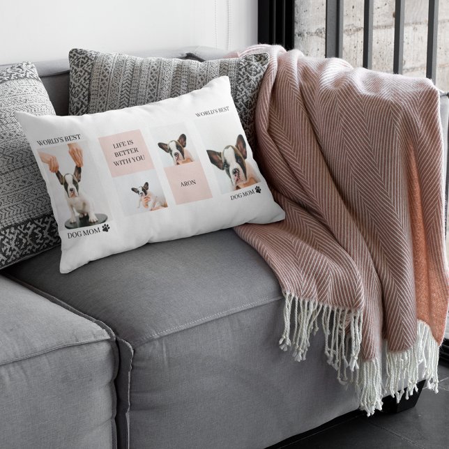 World Best Dog Mom | Collage Photo | Pastel Pink Lumbar Pillow (Creator Uploaded)