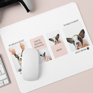 World Best Dog Mom Collage Photo Pastel Pink Mouse Pad