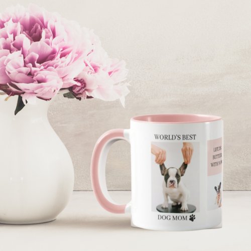 World Best Dog Mom  Collage Photo  Pastel Pink Mug