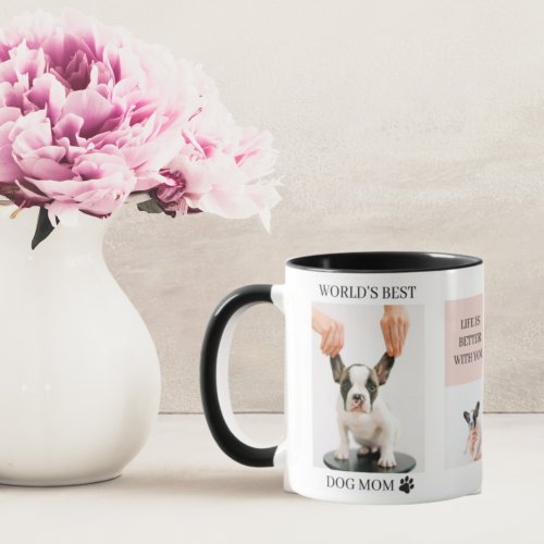 World Best Dog Mom  Collage Photo  Pastel Pink Mug