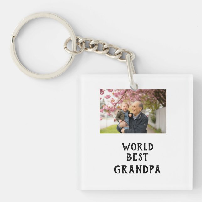 World best Grandpa photo name father's day grandpa Keychain (Front)