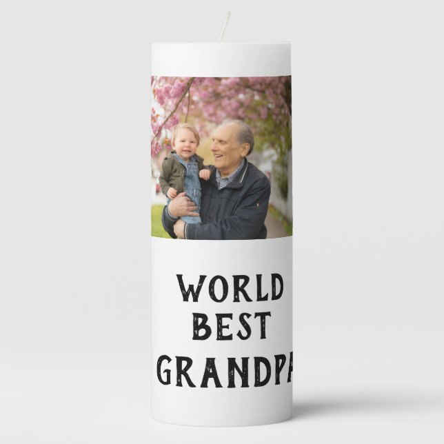 World best Grandpa photo name father's day grandpa Pillar Candle (Front)