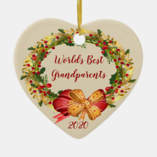 World Best Grandparents Antique Wreath Christmas Ceramic Ornament