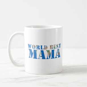 World Best Mama Globe Nature Typography Blue  Coffee Mug