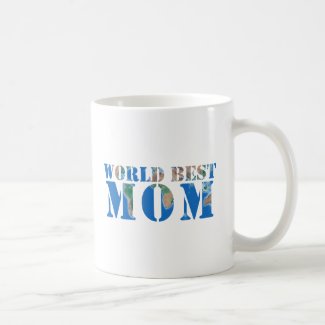 World Best MOM, Elegant Nature Typography Blue 