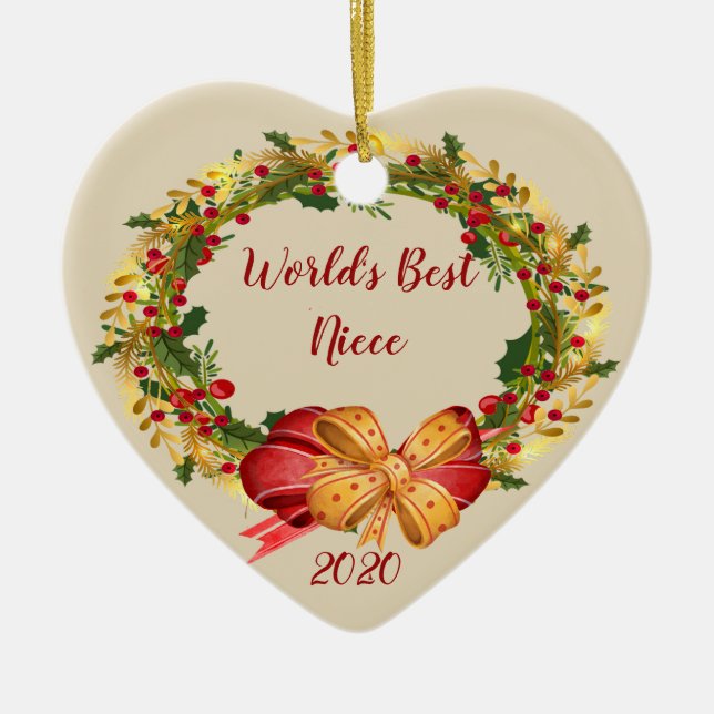 World Best Niece Antique Wreath Christmas Ceramic Ornament (Front)