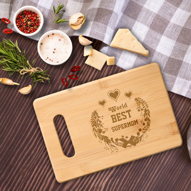 World Best Supermom | Mother's Day Engraved Cutting Board (World Best Supermom  Mother's Day Engraved Cutting Board)