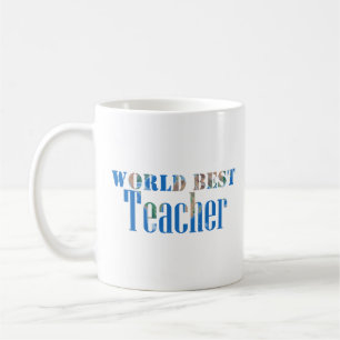 World Best Teacher Globe Nature Typography Blue Coffee Mug