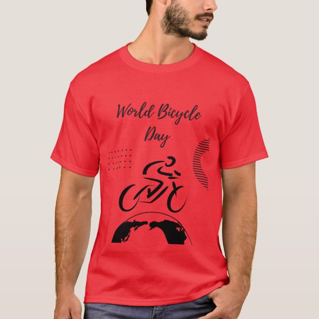 World Bicycle Day Red Cycling Enthusiast T-Shirt (Front)