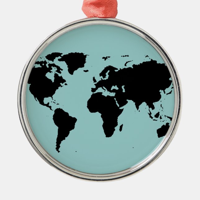 world black graphic map metal ornament (Front)