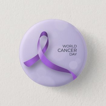 World Cancer Day - Purple Ribbon Button by steelmoment at Zazzle