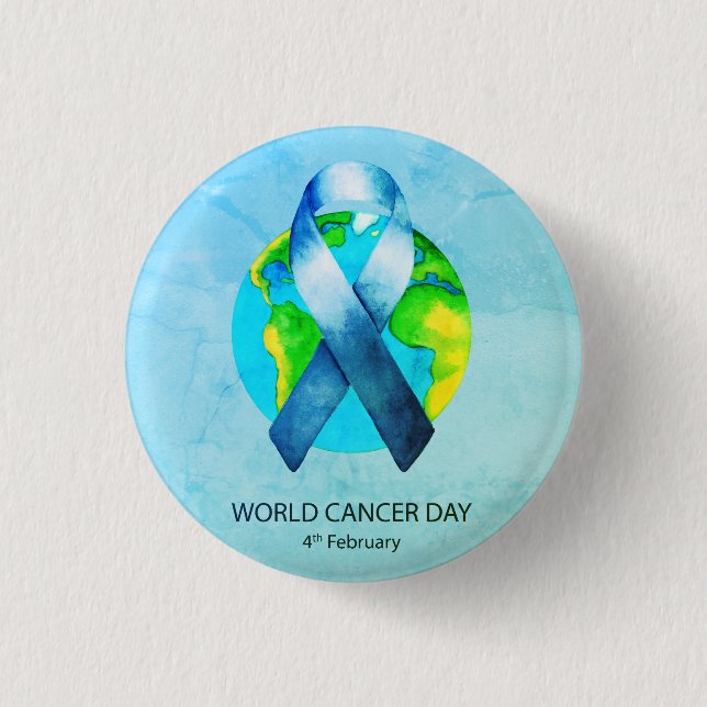 World Cancer Day - WC Blue/Teal Ribbon Button (Front)