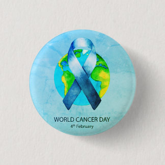 World Cancer Day - WC Blue/Teal Ribbon Button