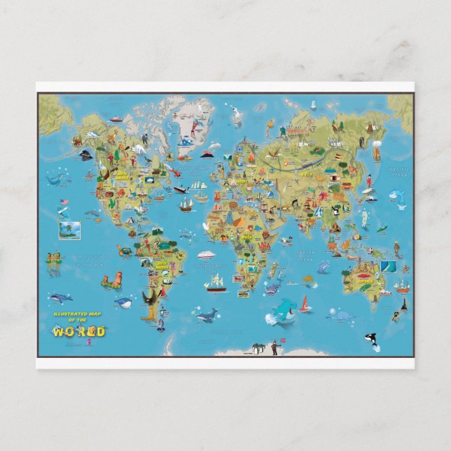 World Cartoon Map Postcard (Front)