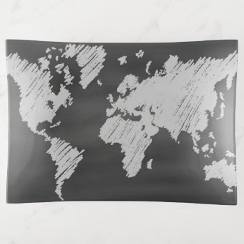 World Chalkboard Map 2 Trinket Tray by adventurebeginsnow at Zazzle