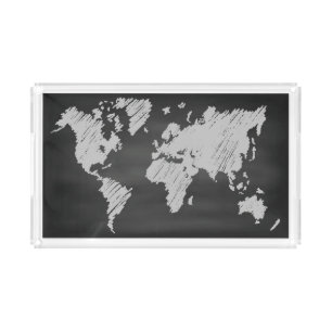 World Chalkboard Map Acrylic Tray