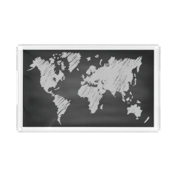 World Chalkboard Map Acrylic Tray by adventurebeginsnow at Zazzle