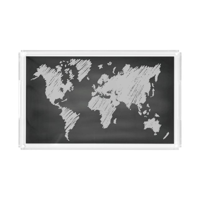 World Chalkboard Map Acrylic Tray (Front)