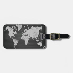 World Chalkboard Map Luggage Tag