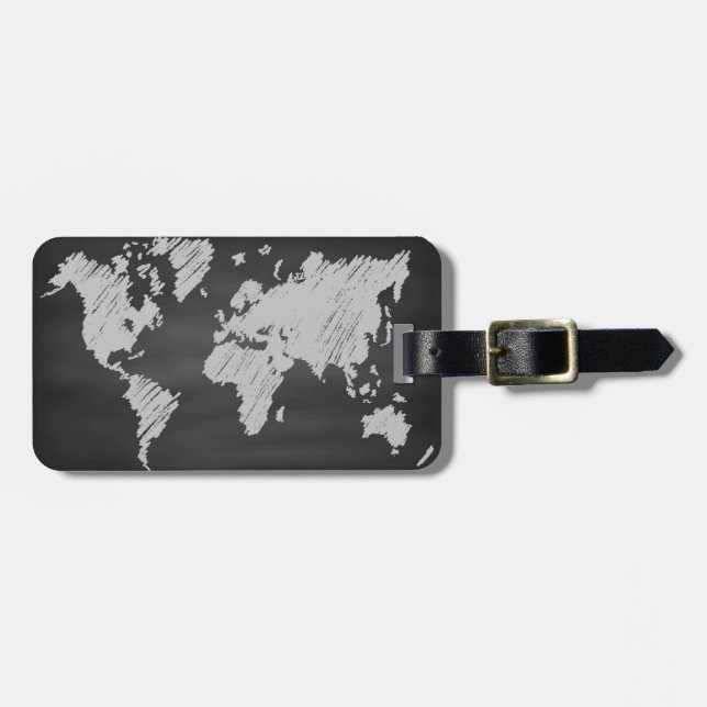 World Chalkboard Map Luggage Tag (Front Horizontal)
