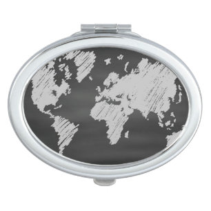 World Chalkboard Map Makeup Mirror
