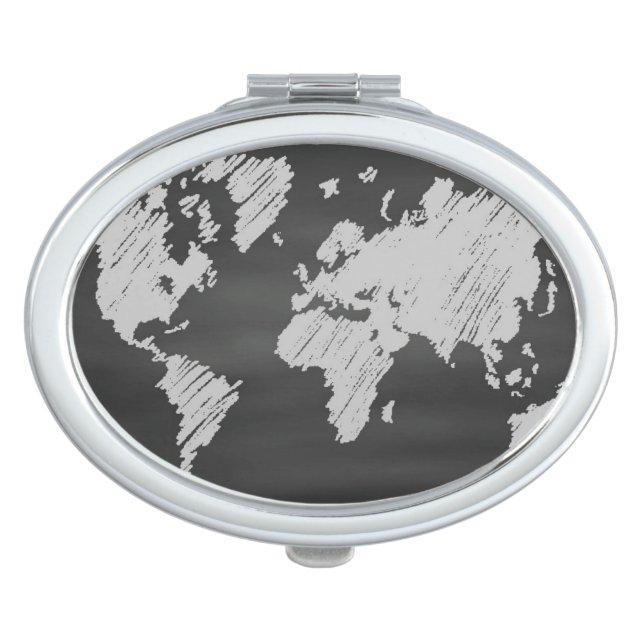 World Chalkboard Map Makeup Mirror (Front)