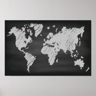 World Chalkboard Map Poster