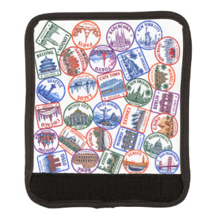 World cities passport stamps luggage handle wrap