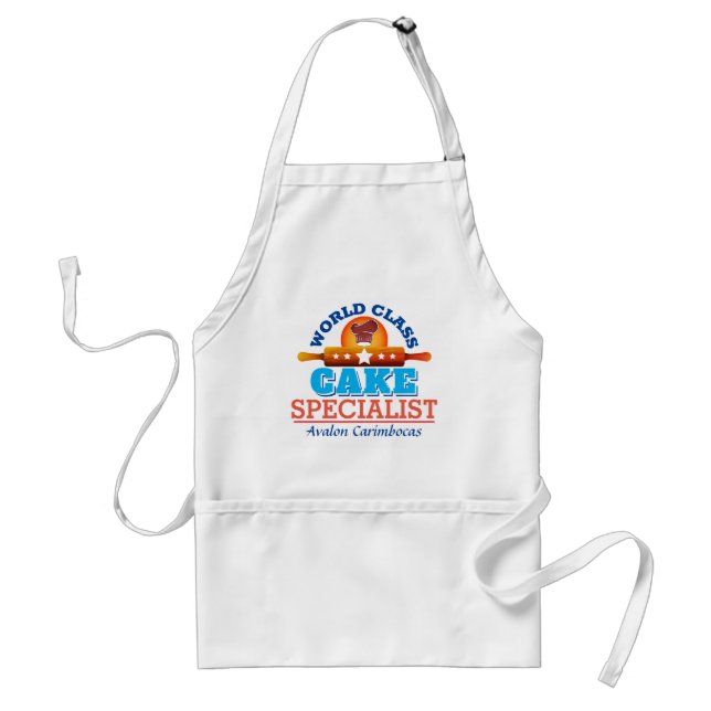 World Class Cake Specialist Blue Text Adult Apron (Front)