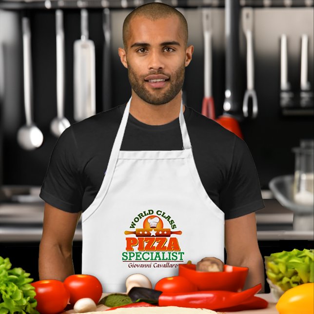 World Class PIZZA Specialist with Your Name Adult Apron (icture Yourself in your kitchen baking the good stuff! It;s Customizable so - Make it Yours.)