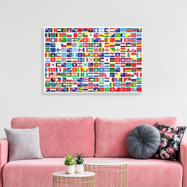 World Countries Flags Stretched Canvas Print (Insitu(LivingRoom))