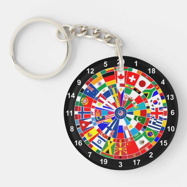world country flag darts board game travel bulls-e keychain (Front)