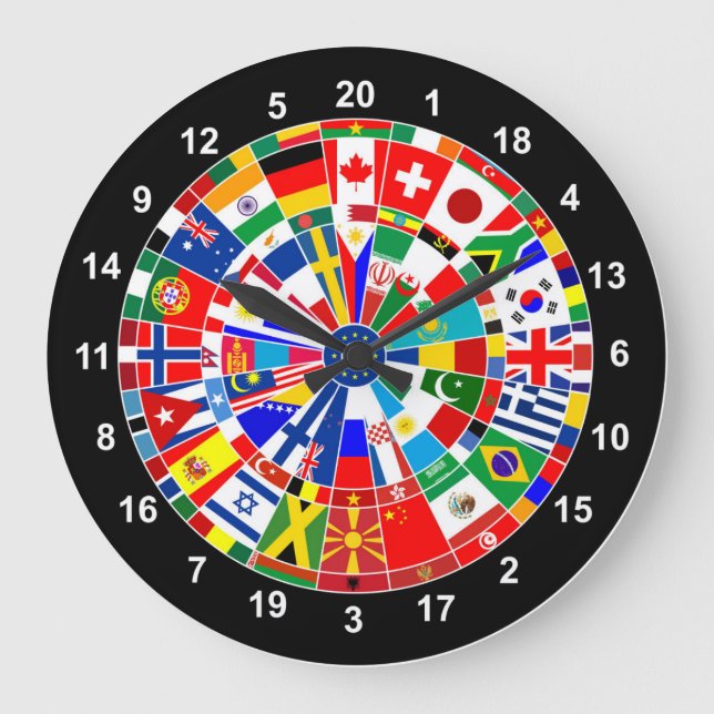 world country flag darts board game travel bulls-e large clock (Front)