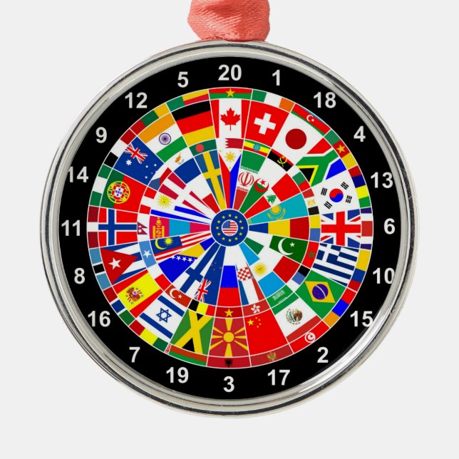 world country flag darts board game travel bulls-e metal ornament (Front)