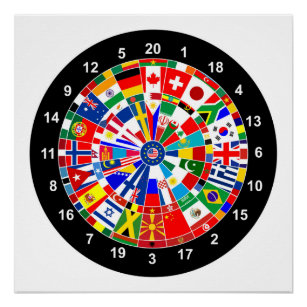 world country flag darts board game travel bulls-e poster