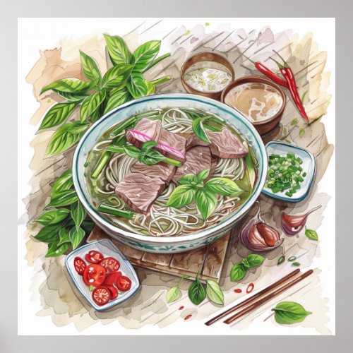 World Cuisine Vietnam Pho Dish Art Poster