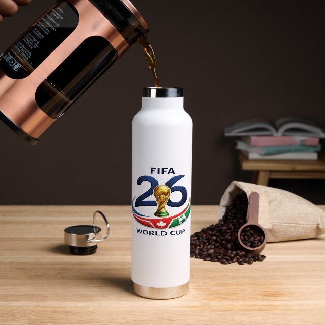  World Cup Canada Soccer Trophy Graphic Tee Water Bottle (Coffee (Rotated))