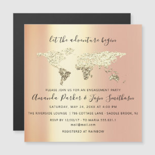 World Destination Map Globe Bridal Wedding Gold Magnetic Invitation