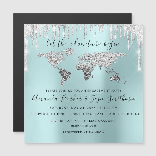 World Destination Map Globe Bridal Wedding Magnetic Invitation (Front/Back)