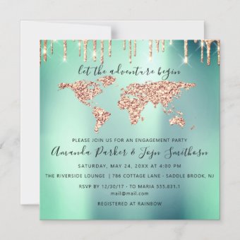 World Destination Map Globe Bridal Wedding Mint Magnetic Invitation ...