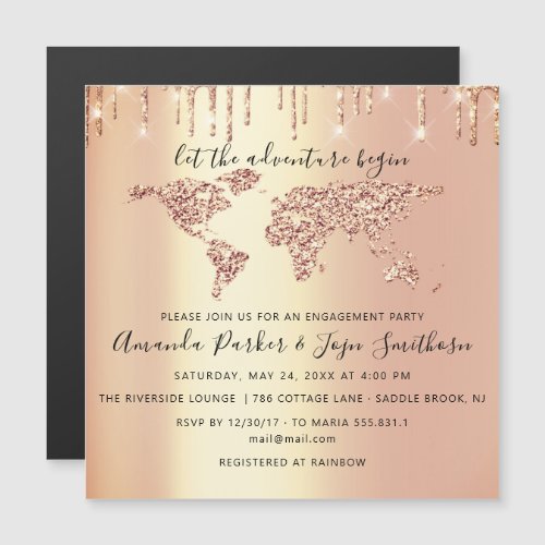 World Destination Map  Globe Bridal Wedding VIP Magnetic Invitation