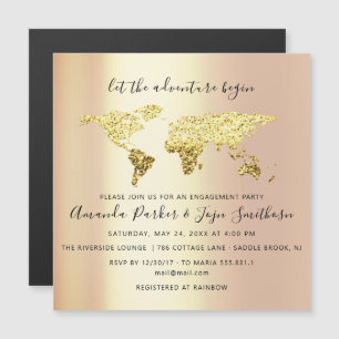 World Destination Map Graduate Bridal Wedding Gold Magnetic Invitation