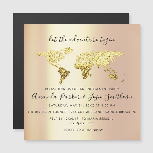 World Destination Map Graduate Bridal Wedding Gold Magnetic Invitation