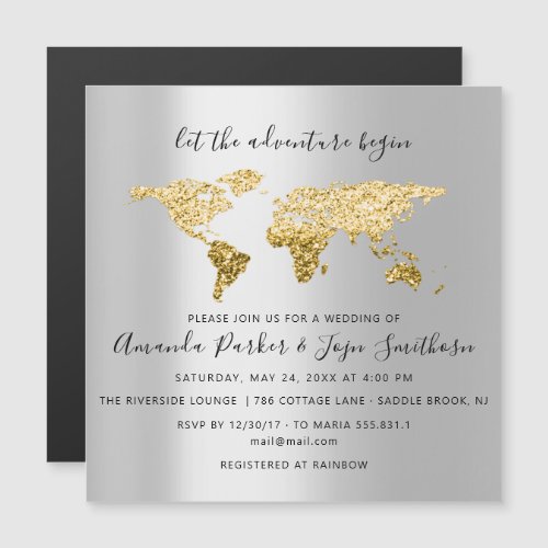 World Destination Map Graduate Bridal Wedding Gold Magnetic Invitation